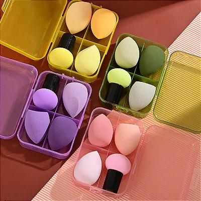12 Kits Estojo com 4 Esponjas de Maquiagem - Cor Sortida