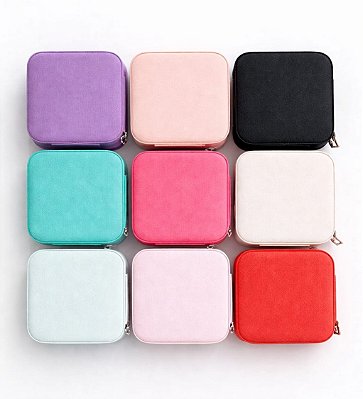 12 Kits Porta Joias Portátil de Bolsa com Divisões para Brincos Colares e Pulseiras (CORES SORTIDAS)