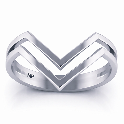 Anel Chevron Prata 925 Feminino Design Moderno