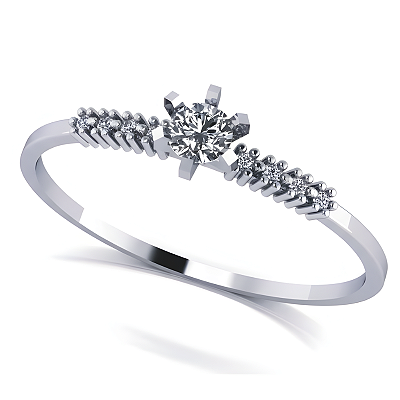 Anel Solitário Prata 925 com Zircônias Laterais Delicado Feminino