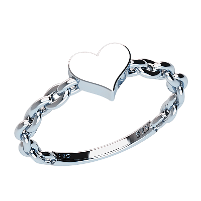 Anel Coração Prata 925 com Corrente Feminino Delicado