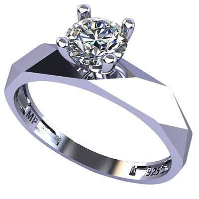 Anel Solitário Prata 925 com Zircônia Aro Facetado Feminino