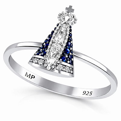 Anel Nossa Senhora Aparecida Prata 925 com Zircônia Feminino