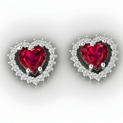 Brinco Coração Vermelho Prata 925 com Zircônias Feminino