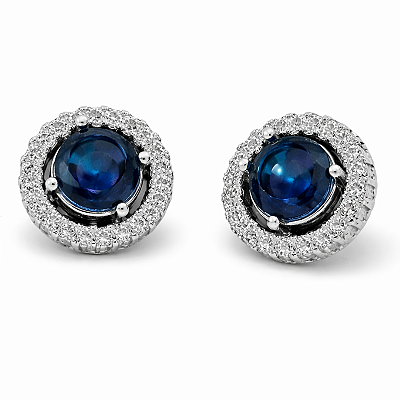 Brinco Pedra Azul Prata 925 com Zircônias Feminino