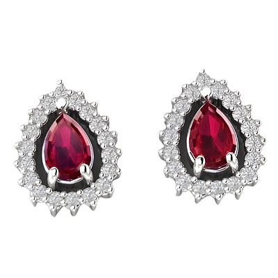 Brinco Gota Vermelha Prata 925 com Zircônias Feminino