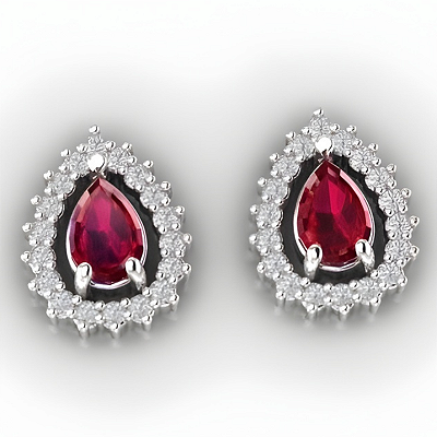 Brinco Gota Vermelha Prata 925 com Zircônias Feminino