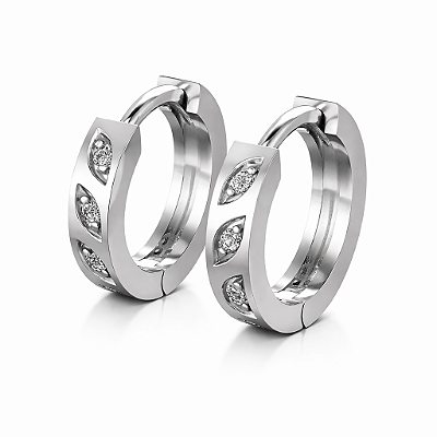 Brinco Argola Prata 925 com Zircônias Navete Feminino Tamanho P