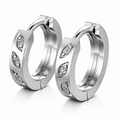 Brinco Argola Prata 925 com Zircônias Navete Feminino Tamanho P