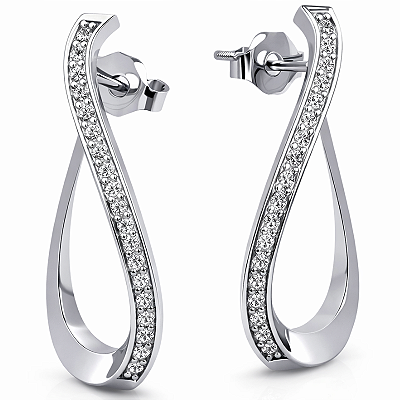 Brinco Alongado Prata 925 com Zircônias Feminino Elegante