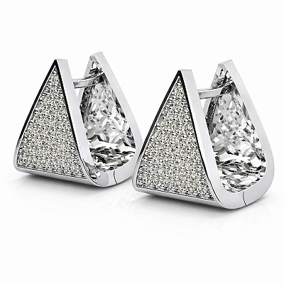 Brinco Argola Triangular Prata 925 com Zircônias Feminino