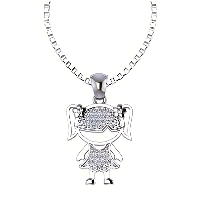 Pingente Menina Cravejada Prata 925 com Zircônias Feminino
