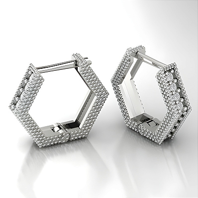 Brinco Argola Hexagonal Prata 925 Cravejado com Zircônias