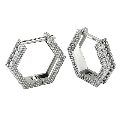 Brinco Argola Hexagonal Prata 925 Cravejado com Zircônias