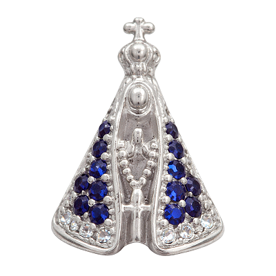 Pingente Nossa Senhora Aparecida Prata 925 com Zircônias Azuis