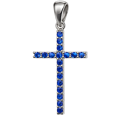 Pingente Cruz Prata 925 com Zircônias Azuis Cravejadas