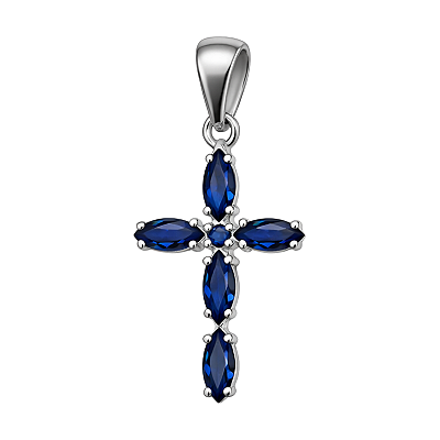 Pingente Cruz Prata 925 com Zircônias Navete Cravejadas