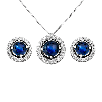 Conjunto Redondo Prata 925 com Zircônia Azul e Brancas