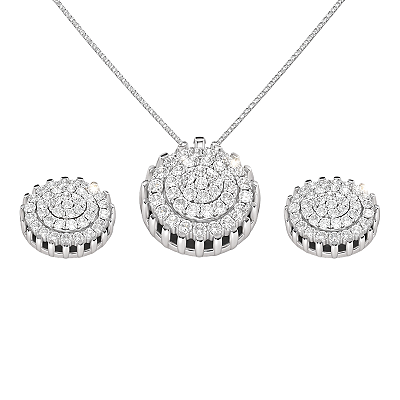 Conjunto Redondo Prata 925 com Zircônias Brancas Cravejadas Luxo