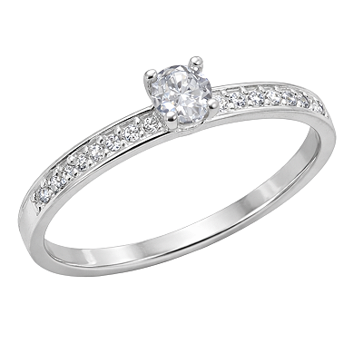 Anel Solitário com Zircônias Laterais em Prata 925