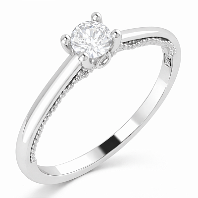 Anel Solitário com Detalhes Laterais em Prata 925 com Zircônia