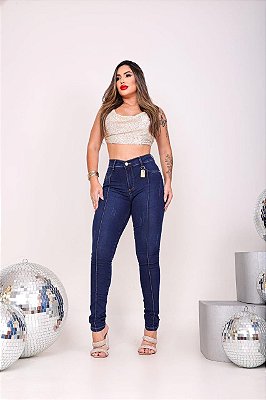Calça Jeans Feminina com Nervura Azul Escuro