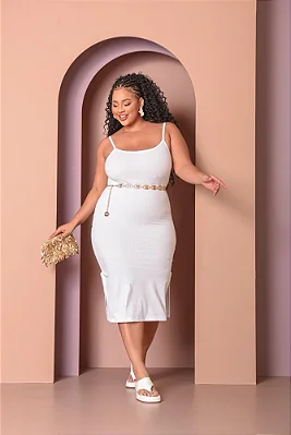 Vestido Midi Branco Tubinho Ajustado