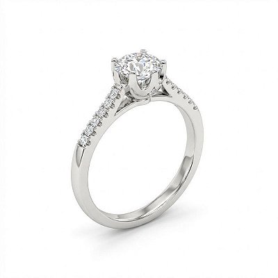 Anel solitário coroa - prata 925 Moissanite - Banho de ródio