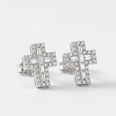 Brinco Prata 925 Moissanite - Cruz 9x7mm