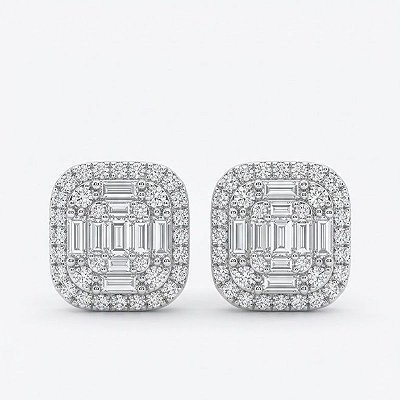 Brinco Prata 925 Moissanite - quadrado 9x9