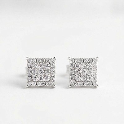 Brinco Prata 925 Moissanite - quadrado 7x7