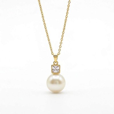 Colar Pérola com Zircônia Banho Ouro 18k e Banho Prata