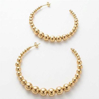 Brinco Argola 7cm com Bolinhas Banhada Ouro 18k e Prata