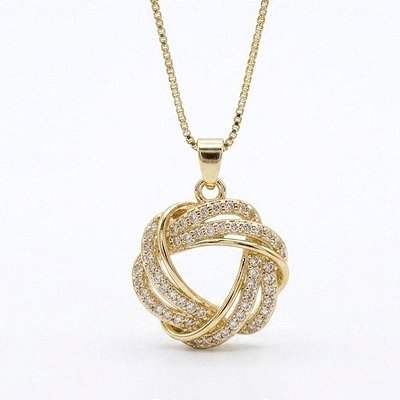 Colar Entrelaçao Zirconia Banho Ouro 18k e Prata