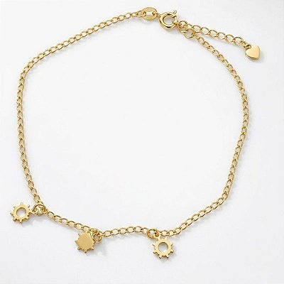 Tornozeleira  Pingente Sol Banho Ouro 18k e Prata
