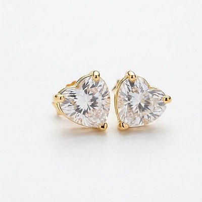 Brinco Ponto de Luz Zircônia Coração Ouro 18k