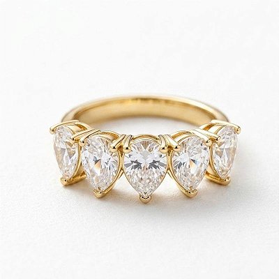 Anel com Pedras Gotas de Zircônia Banho de Ouro 18k e Prata