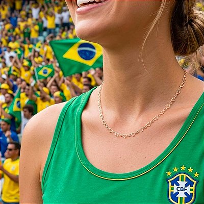 Corrente Elos de Coração Banhado Ouro 18k