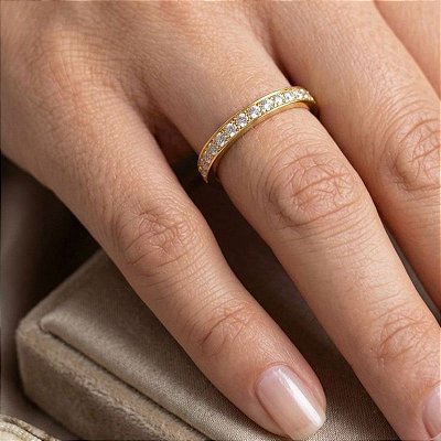 Anel Aparador com Microzirconia Banho Ouro 18k