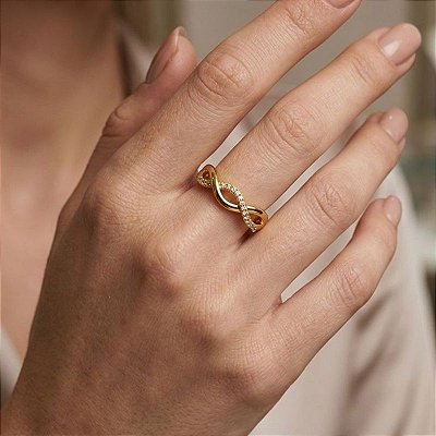 Anel Entrelaçado com Microzircônia Banho Ouro 18k e Prata