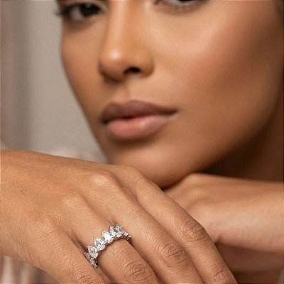 Anel Gotas de Zircônia Banho de Ouro 18k e Prata