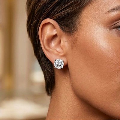 Brinco Prata 925 Moissanite - Ponto de Luz 8mm