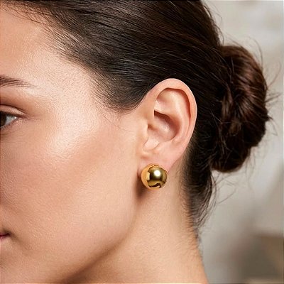 Brinco Bola 12mm Banho de Ouro 18k e Prata