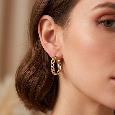 Brinco Argola Corrente 1,5cm Articulado Banho Ouro 18k e Prata
