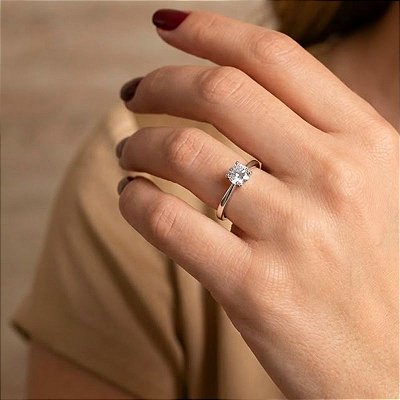 Anel Solitário Clássico Moissanite 0.5 ct - Prata 925  Banho de Ródio