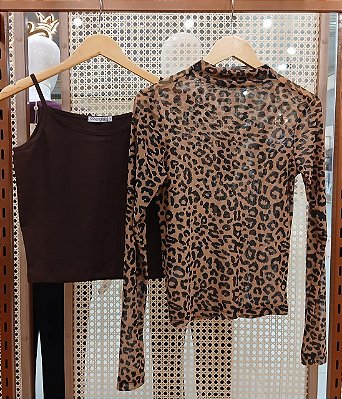 Blusa Transparente Estampa de Onça