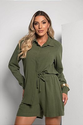 Conjunto Feminino de Viscose e Linho Verde Musgo