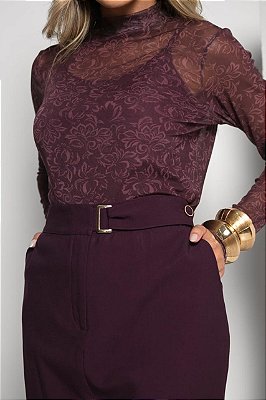 Blusa Transparência Manga Longa Roxa