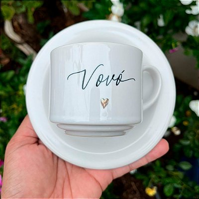 Kit Xícara Personalizada com Pires 180ml, Vovó e Vovô | Presente Especial Dia dos Avós