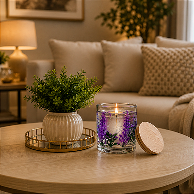 Vela Artesanal em Gel com Lavandas Decorativas